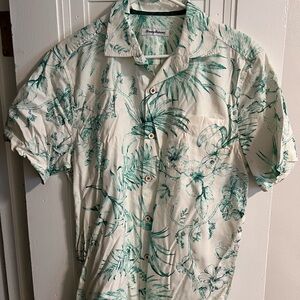 Tommy Bahama Green and White Tropical Casual Shirt